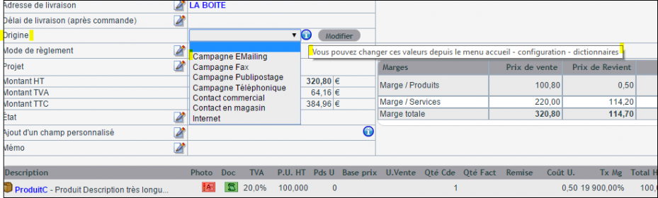 Origine d'une proposition commerciale DoliPlus