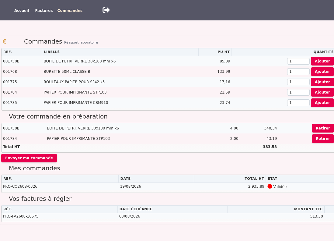 portail extranet : le client professionnel commande son r&eacute;assort &agrave; ses prix n&eacute;goci&eacute;s