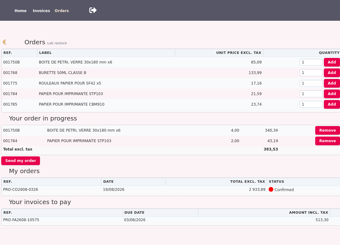 extranet portal: your business customer orders at their negotiated prices