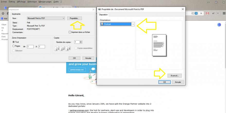 impression d&rsquo;un message en mode paysage sous Firefox