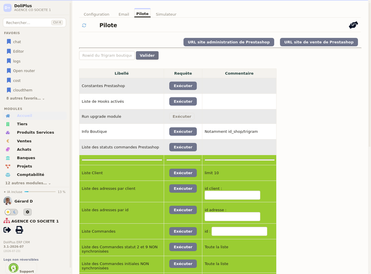 connecteur PrestaShop 9 : interface de pilotage et de synchronisation
