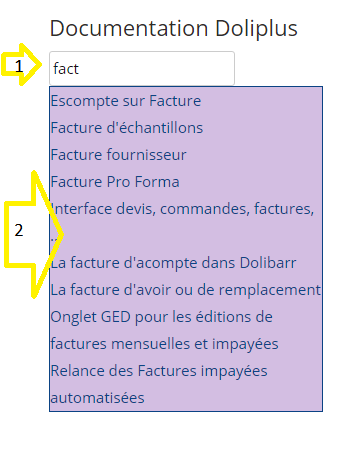 base de connaissances DoliPlus : recherche en auto-compl&eacute;tion
