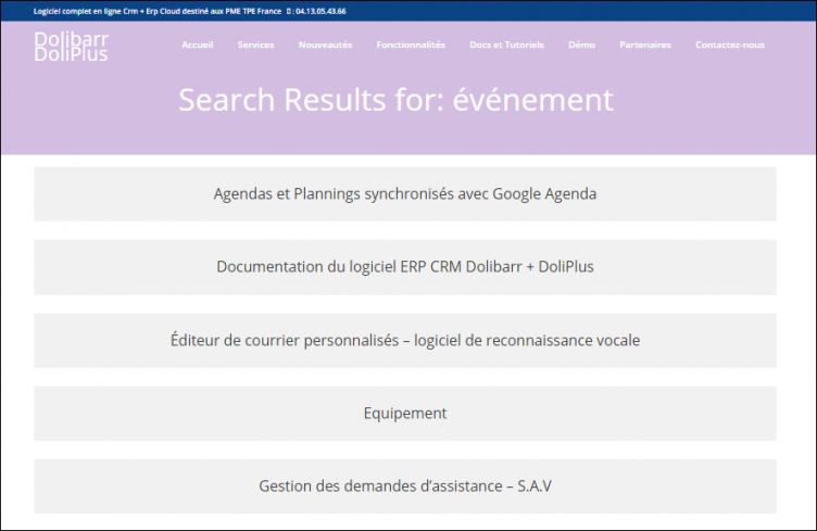 page des correspondances trouv&eacute;es dans la documentation DoliPlus