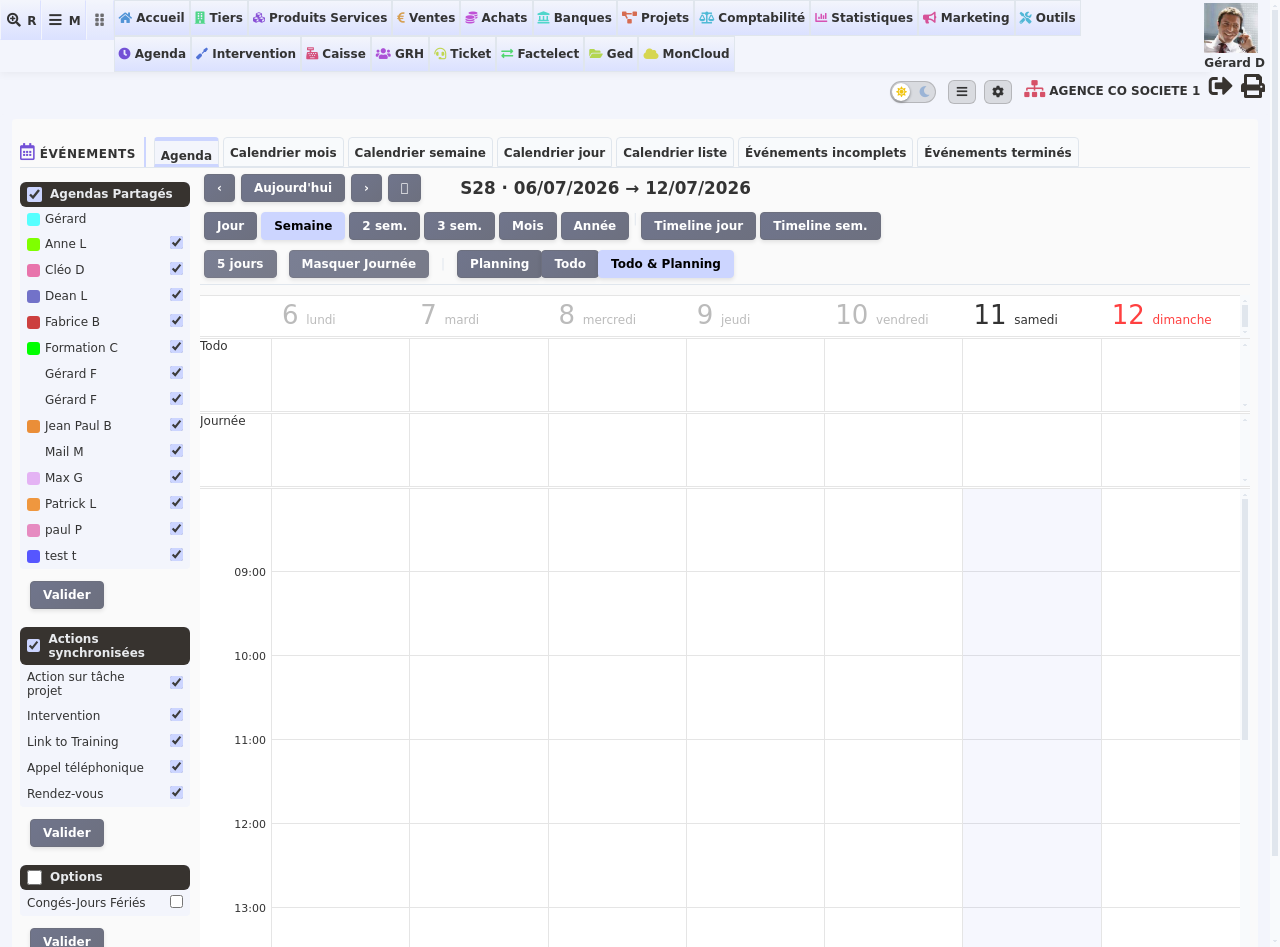 Agenda DoliPlus synchronis&eacute; avec Google Agenda, vue semaine partag&eacute;e