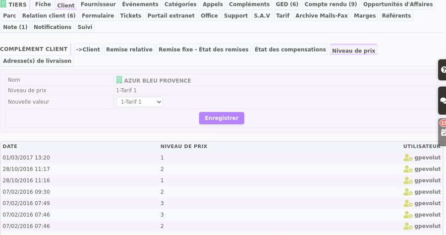 Livello di prezzo predefinito di un cliente nella gestione dei prezzi DoliPlus