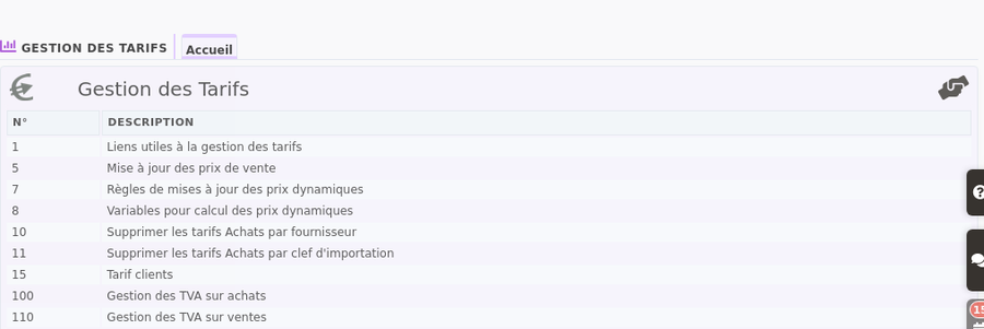 Menu dello strumento di gestione dei prezzi in DoliPlus