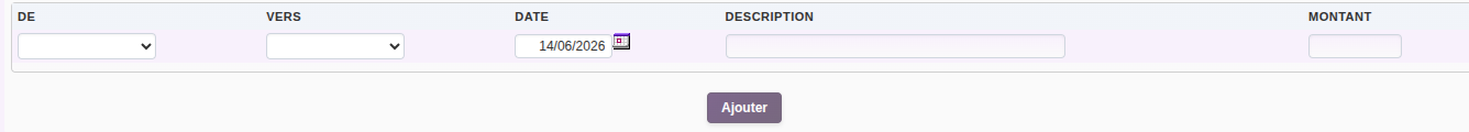 virement interne de compte &agrave; compte : formulaire DE VERS montant dans DoliPlus