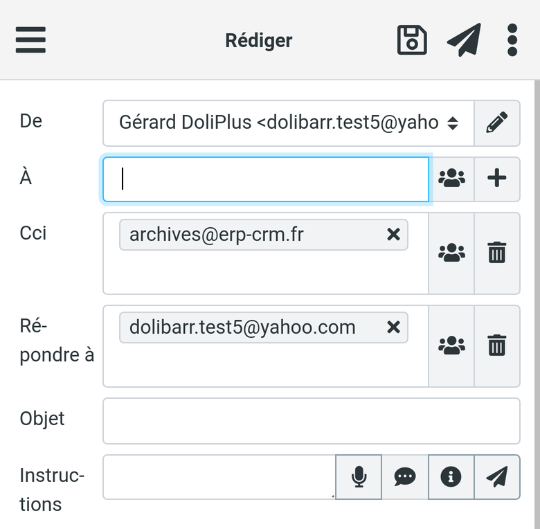 Webmail Roundcube sur t&eacute;l&eacute;phone : boutons Enregistrer et Envoyer en haut de l&rsquo;&eacute;cran de r&eacute;daction