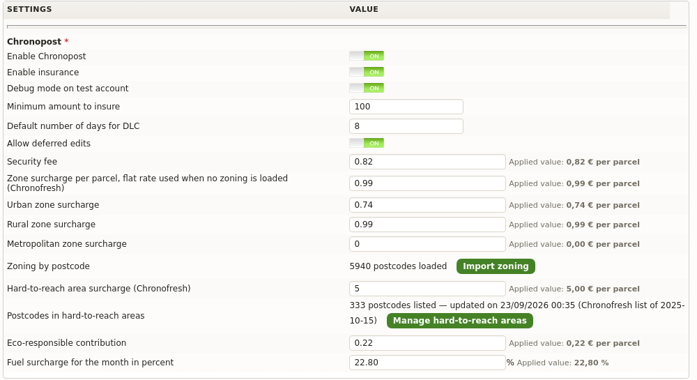 shipping label software: zone and hard-to-reach area surcharges in DoliPlus